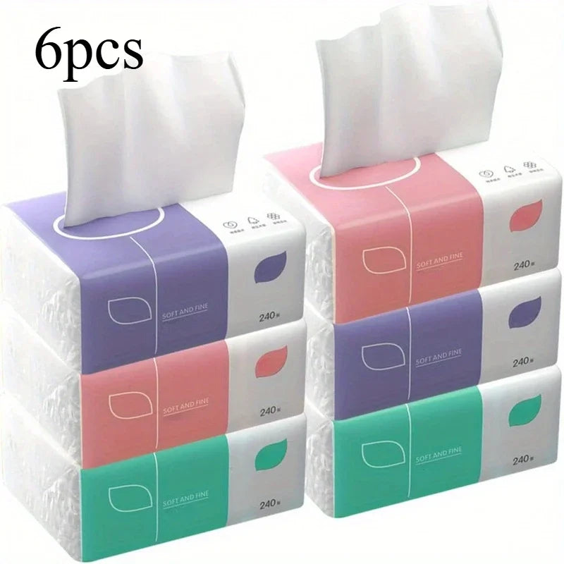 6 Packs of Four Layer Thick Embossed Tissue Paper, 240 Sheets Per Pack, Household Toilet Paper Napkins