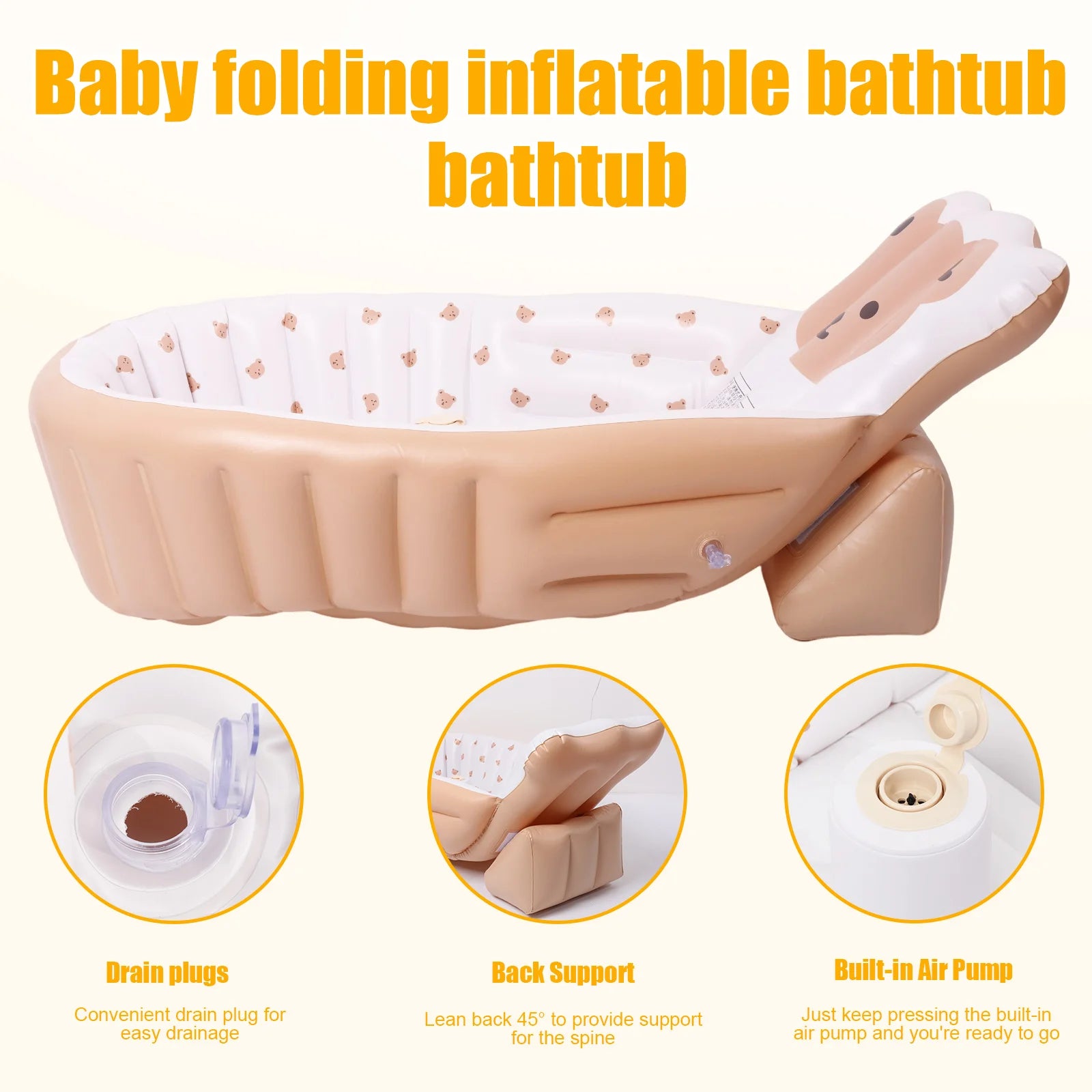 PVC Inflatable Baby Bathtub Elevated Backrest