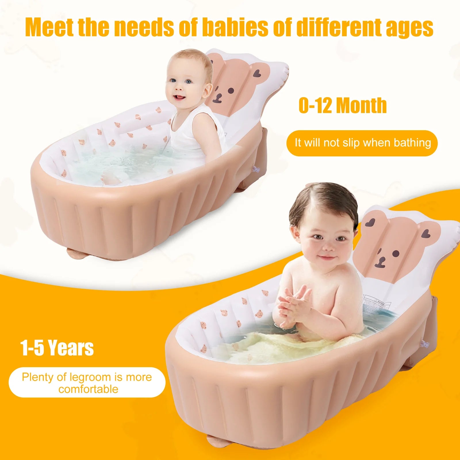 PVC Inflatable Baby Bathtub Elevated Backrest