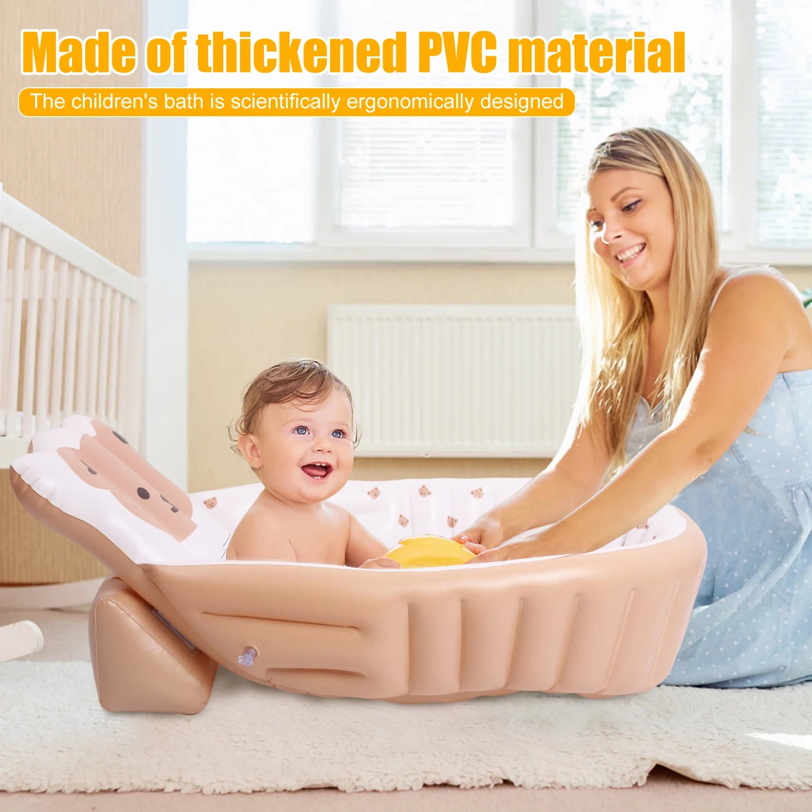 PVC Inflatable Baby Bathtub Elevated Backrest