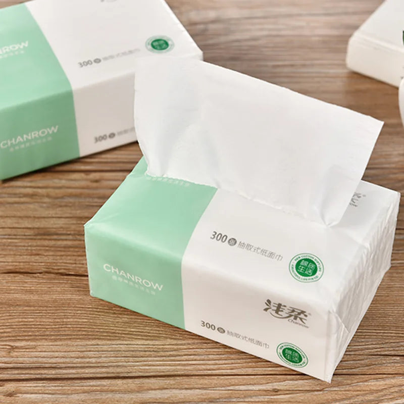 3 Packs 300pcs/pack Toilet Paper 4 Layers Thickened Wettable Facial Tissue