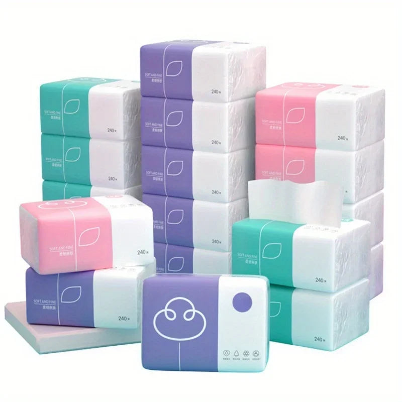 6 Packs of Four Layer Thick Embossed Tissue Paper, 240 Sheets Per Pack, Household Toilet Paper Napkins