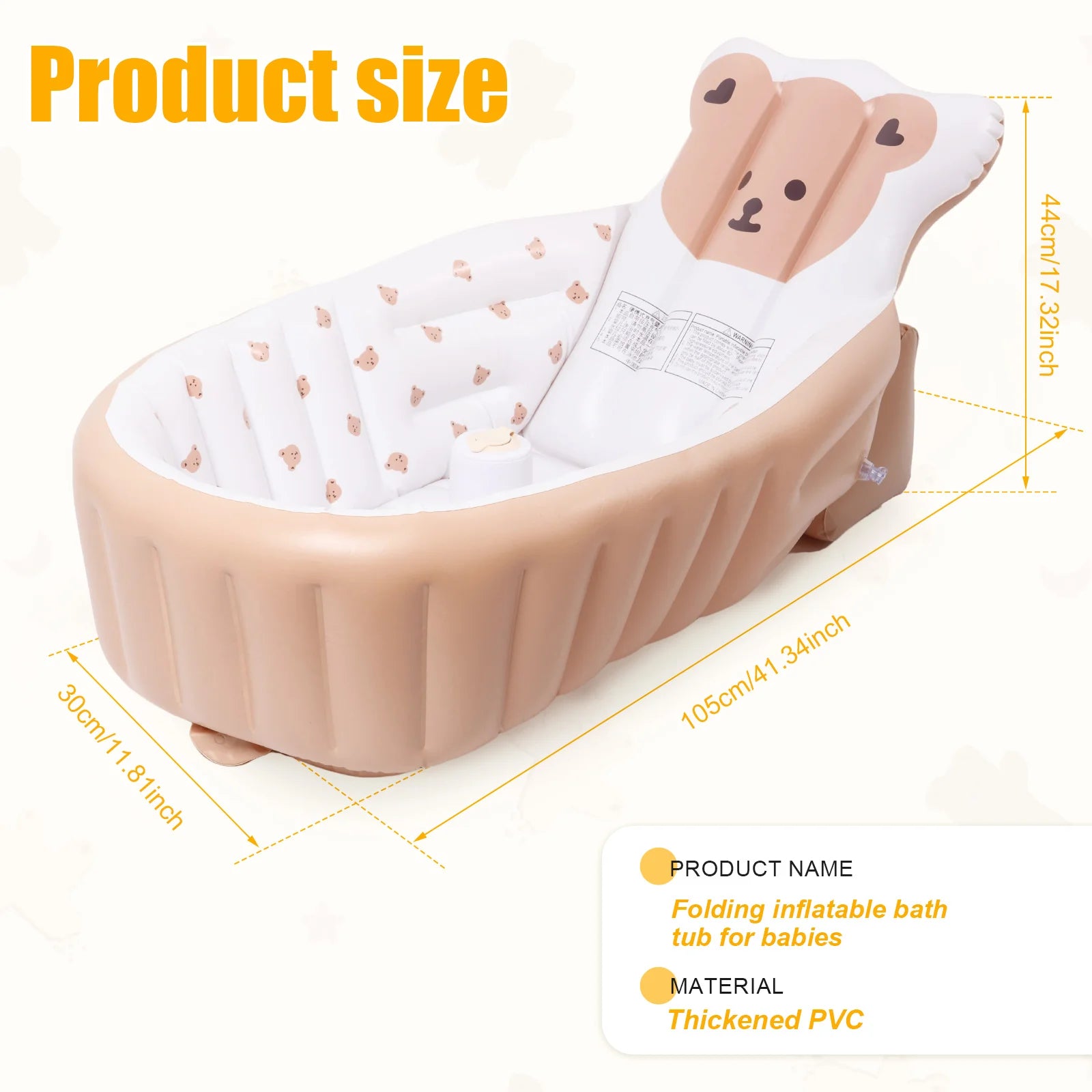 PVC Inflatable Baby Bathtub Elevated Backrest