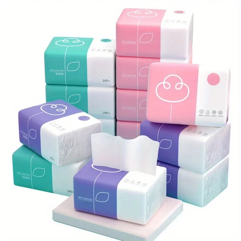 6 Packs of Four Layer Thick Embossed Tissue Paper, 240 Sheets Per Pack, Household Toilet Paper Napkins